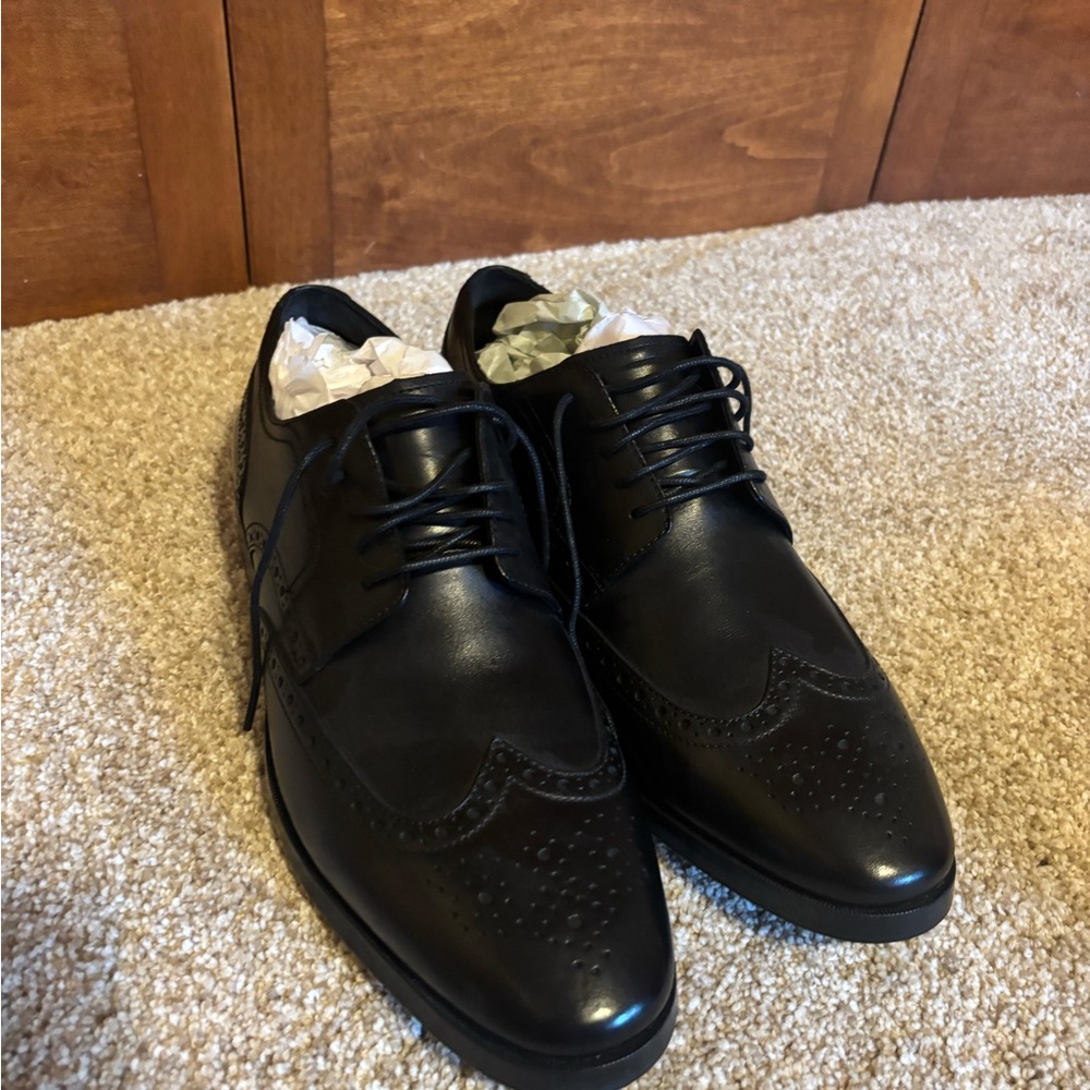 Cole Haan Black Leather Wingtip Oxfords